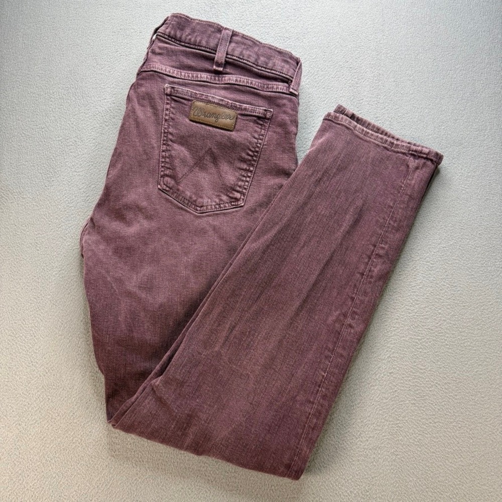 Wrangler Jeans Slim Tapered Slim Fit 36x31 Maroon Denim Stretch Casual Workwear